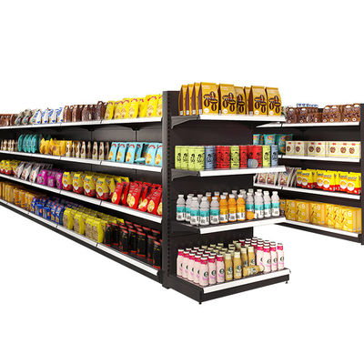 Commercianti di alimentari a doppio lato, negozi al dettaglio, gondola, scaffalature in acciaio, supermercati, scaffalature