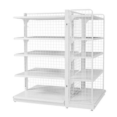 Sistema di scaffalatura al dettaglio in stile moderno realizzato in acciaio laminato a freddo per scaffalatura espositiva