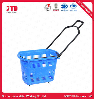 Canestro di compera di plastica blu del supermercato dei canestri 60L del carrello con le ruote